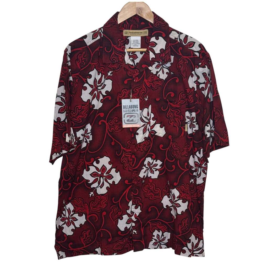 Billabong Y2K Dead Stock Red Hawaiian Shirt Men's Large 100% Cotton India Made